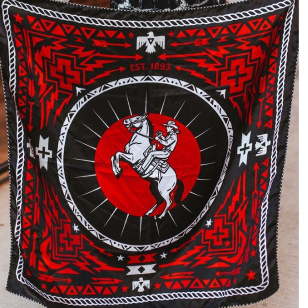 Black & Red Aztec Sunset Cowboy Double-Sided Wild Rag — Western Scarf